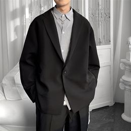 Luxury Classic Black Blue Khaki Japan Style Men'S Casual Blazers Autumn Spring Fashion Brand Loose Long Suit 220801