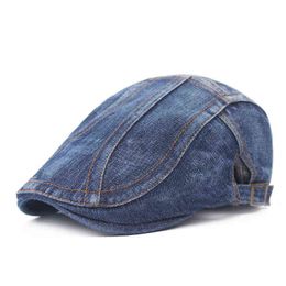 Vintage Autumn Jeans Beret Hat For Men Women Casual Unisex Denim Beret Cap Mounted Sun Cabbie Flat Cotton Cap Gorras J220722