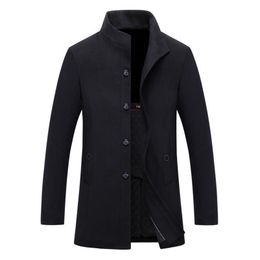 new winter men warm black business overcoat wool long coat mens Stylish Woollen jacket stand collar single breasted Woollen coat LJ201110