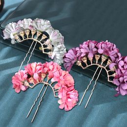 Retro Chinese Style Simulation Pearls Flower Hairpins Clips Women Floral U-shaped Hair Fork Bride Wedding Hair Accessories