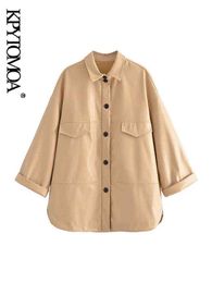 KPYTOMOA Women Fashion Loose Faux Leather Jacket Coat Vintage Three Quarter Sleeve Button-up Female Outerwear Chic Tops L220728