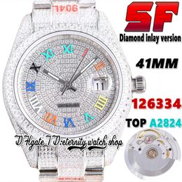 SF Latest tw126333 A2824 Automatic Mens Watch jh126334 ew126300 Diamond Bezel Rainbow Roman Dial 904L Steel Iced Out Diamonds Bracelet eternity Jewelry Watches