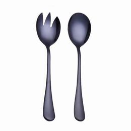 Dinnerware Sets Western Tableware Salad Spoon And Fork Stainless Steel Cutlery Set Black Dinner Forks SpoonsDinnerware