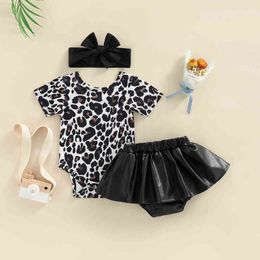 Citgeett Summer Toddler Baby Girls Romper Suit Short Sleeves Leopard Snap Romper Short Skirt Pants Headband Clothing J220711