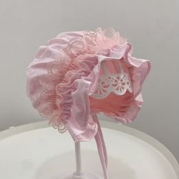 Cute Solid Colour Lace Ruffle Baby Hat Spring Summer Windproof Sun Kids Girl Bonnet Princess Soft Infant Beanies Cap Po Props 220615