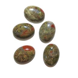 Natural Unakite Oval Flat Back Gemstone Cabochons Healing Chakra Crystal Stone Bead Cab Covers No Hole for Jewelry Craft Making