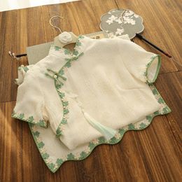 Ethnic Clothing Chinese Style Wavy Skirt With Small Flower Border Cheongsam 2022 Exquisite Simple Retro Hanfu Qipao DressEthnic