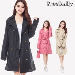 FreeSmily Fashion Brand Big Size Women Thin Poncho Ladies Waterproof Long Slim Raincoat Adults Rain Coat With Belt Y200324