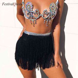 FestivalQueen Belly Dance Hip Scarf Skirt for Women Tassel Fringes Come Belt Tribal Fringe Wrap Belt Mini Skirts T220819