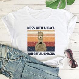 Беспорядок с Alpaca You T Футболки Получите футболку AL Smack Смешные ламы Подарки Женские Мода Повседневная Чистый Хлопок Винтаж Верх