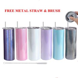 STRAIGHT Holographic Glitter Sublimation Tumbler Coffee Mug Stainless Steel Cup with METAL STRAW and BRUSH