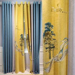 Curtain & Drapes Chenille Curtains Single Flower High-end Seamless Stitching Thickened Blackout Living Room Bedroom Simple StyleCurtain