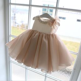 Girl's Dresses Pink Tulle Christening Gowns Beading Baby Infant Princess Dress Event Party Wear Lace Baptism Sleeveless Born Outfit