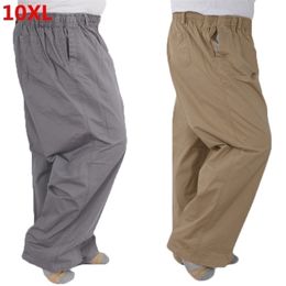 Plus size 8XL middleaged men's summer thin elastic band high waist cotton casual trousers Dad oversize 7XL 6XL 5XL 4XL T200219