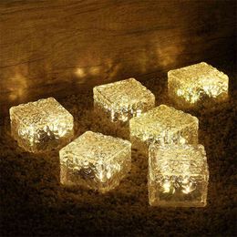 Solar Brick Lights Outdoor Waterproof Paving Lighting Landscape Light For Garden Festivals Decorative Ice Rock Cube Lights J220531