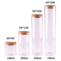 Storage Bottles & Jars 4pcs Dia 65mm 100ml/250ml/550ml/700ml Transparent Glass Test Tube Terrarium With Cork Stopper Spice Bottle Container