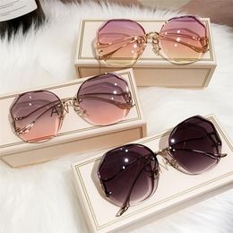 Irregular Round Sunglasse Gradient Fashion Sun Glasses Female Rimless Metal Curved Temples 220620
