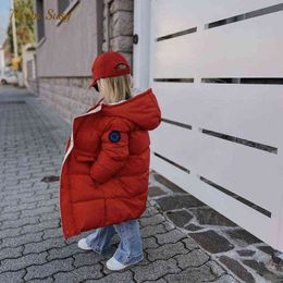 Fashion Baby Girl Boy Winter Coat Cotton Padded Child Coat Long Warm Thick Parka Solid Color Baby Clothes 3-12Y J220718