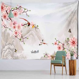 Tapestry Artistic Conception Flower And Bird Painting Mural Tapestry Bohemian P