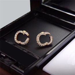 Sparkle Diamond Double Letter Earrings Women Charm Rhinestone Studs Designer Full Crystal Eardrops Danglers Wholesale