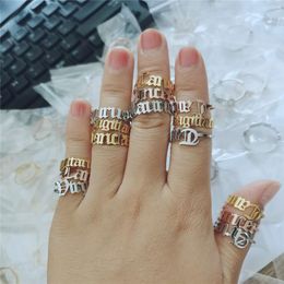 12 Old English Zodiac Stainless Steel Ring for Men Women 18k Gold Silver Plated Adjustable Horoscope Open Rings Wholesale Price