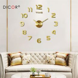 DIY 12v Digital Large Wall Clock Home Decoration Mirror Sticker Vinyl Modern Design on The for Living Room Y200110