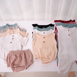 Summer Baby Boys Girls Romper Cotton Linen Muslin Sleeveless born Romper Soft Vest Jumpsuits Toddler Infant Clothing Costumes 220707