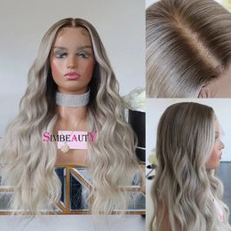 Brazilian Long Wigs Ash Blondes 26Inches Ombre Frosty Blonde Wavy 13x6 Lace Front Wigs for Women 100% Human Hair Transparent Laces