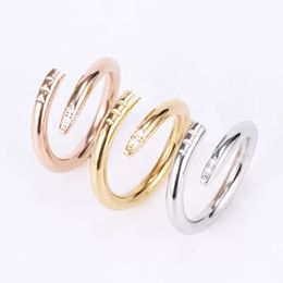 Band Nail Rings Love Ring Designer Jewelry Titanium Steel Rose Gold Silver Diamond CZ Size Fashion Classic Simple Wedding Engagement Gift for Couple Lover Women Men