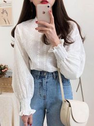 Women's Blouses & Shirts Embroidery Lace Shirt Spring Femme Casual White Tops Women Long Sleeve Linen Cotton Girls Blouse Vere22