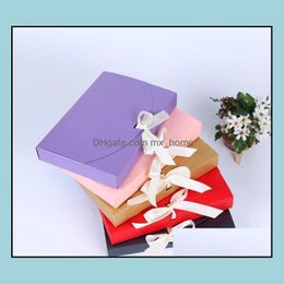 100Pcs 26X17.5X3.5Cm Large Gift Box Cosmetic Bottle Scarf Clothing Packaging Colour Paper With Ribbon Underwear Packing Sn743 Drop Delivery 2