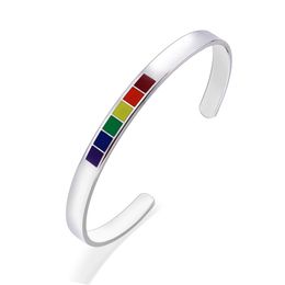 Stainless steel C-shaped open bracelet rainbow Jewellery simple 6MM titanium steel C-shaped drip oil adjustable