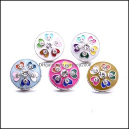 Charms Wholesale Crystal Sier Color Owl Snap Button Heart Women Oil Painting Jewelry Findings Rhinestone 18Mm Metal Snaps Carshop2006 Dhbrb