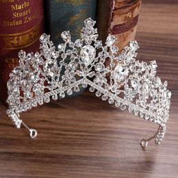 Luxury Crystals Headpieces Wedding Accessories Baroque Crowns Silver Beaded Bridal Tiaras Rhinestones Head Pieces For Quinceanera Crown 7 Colours