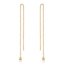 Dangle & Chandelier Solid AU750 Rose Gold Earrings Women Long Link Smooth Beads EarringsDangle