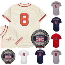 8 Carl Yastrzemski Jersey Vintage 1967 Cream Grey Navy Red White Hall Of Fame Patch Adult Size S-3XL All Stitched