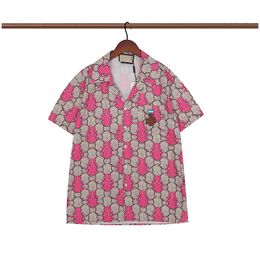 22SS LUXURY Designer Shirts Men's Fashion pineapple print silk bowling shirt Casual Shirts Men Slim Fit Short Sleeve Dress Shirt M-2XL