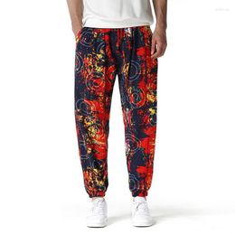 Men's Pants Summer Style Men Cotton Linen Printed Casual Men's Bloomers Retro Loose Drawstring Long Trousers PantalonesMen's Drak22