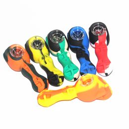 Unbreakable Silicone Tobacco Spoon Pipes Mini silicone Hookah Bong Multi Colors Portable Shisha Hand Pipe with glass bowl