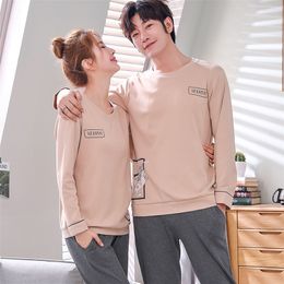 Men Clothing Autumn 100 Cotton Couple Pyjamas Men Women s Pijama Lady Pyjama Sets Fashion Lounge Sleepwear Gift LJ201113