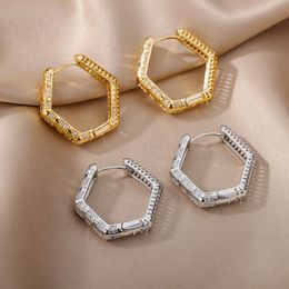 hexagon huggie earrings NZ - Hoop & Huggie Hollow Hexagon Earrings For Women Stainless Steel Gold Color Zircon Female 2022 Trend Couple Wedding Jewelry FemmeHoop