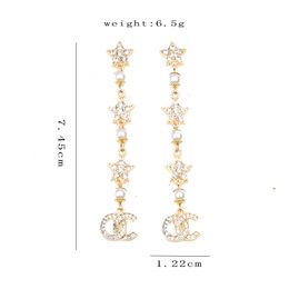 Simple 18K Gold Plated Luxury Brand Designers Double Letters Stud Dangle Hoop Geometric Women Long Tassel Crystal Rhinestone Pearl Earring Wedding Party Jewerlry
