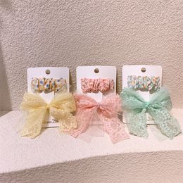 2 Pcs New Fashion Children's Fabric Pleated Flower BB Clip Korean Sweet Girl Princess Lace Yarn Bow Hairpins Hair Accessories