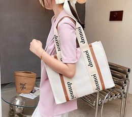 Hot sell home big shopping bag man women large capacity beach canvas leisure choles hand shoulder s with initial tag card C2022