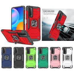 Magnetic Metal Finger Ring Holder Armor Shockproof Cases For Huawei Y7A P Smart 2021 TPU Bumper Hard PC Protective Back Cover