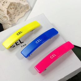 fashion Colorful Candy acrylic Hair Clips Barrettes ladies simple personality letters designer Pink Blue Yellow hairpins with brand box