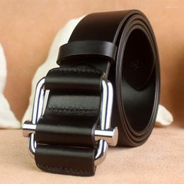 Belts Genuine Leather Male Cowboy Belt For Men High Quality Double Loop Buckle Jeans Cowskin Casual JeansBelts Emel22