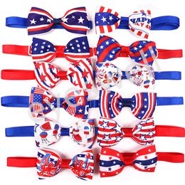Dog Apparel Accessory 12 Patterns Independence Day Pets Dog Neckties Adjustable Patriotic Pet Tie 4th of July American Cat Dogs Bowknot