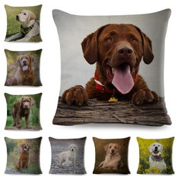 Cushion/Decorative Pillow Brown Labrador Pillowcase Decor Cute Dog Pet Animal Printed Cushion Cover For Sofa Home Car Polyester Case 45 45cm