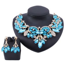 Fashion Rhinestone Crystal Choker Necklace For Women Statement Necklaces Earring Collar Wedding Party Jewellery Sets 10 Colours
